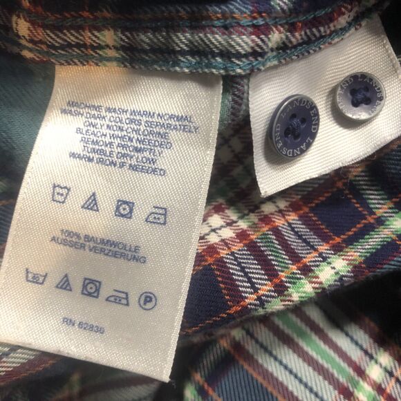 Lands End Shirt Men XL Traditional Fit Flannel Plaid 17 17.5 Blue Red Button Up - Picture 8 of 10